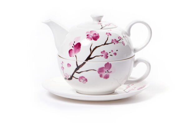 Cherr Blossom Aus Bone China. Kanne 500 ml, Tasse 250
